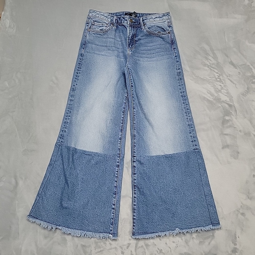 Aqua Jeans Womens‎ 27 Blue Wide Leg High Rise Raw Hem Frayed Boho Festival Denim